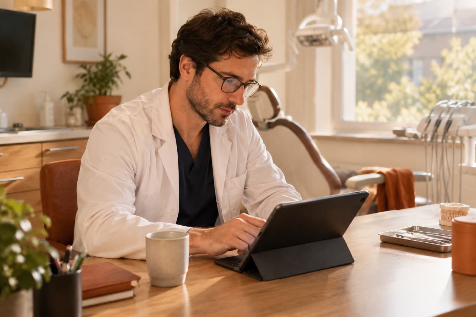 Un praticien consulte ses chiffres sur sa tablette